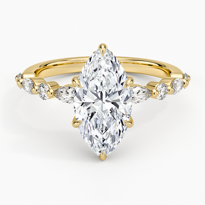 Versailles Marquise Moissanite Hidden Halo Engagement Ring with Mixed-Shape Band
