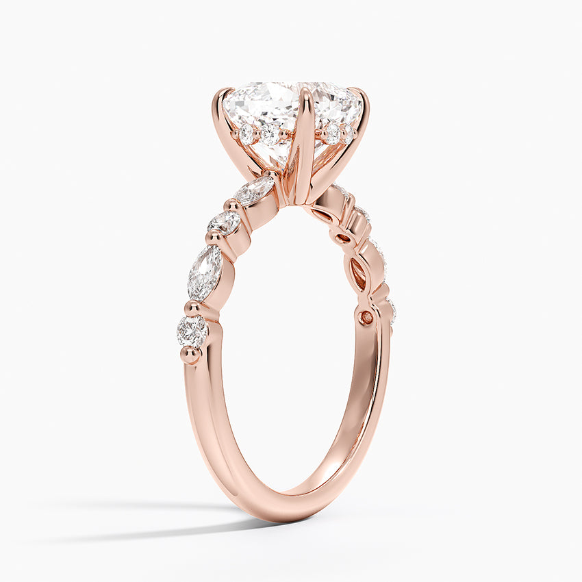 Versailles Old Mine Moissanite Hidden Halo Engagement Ring with Mixed-Shape Band