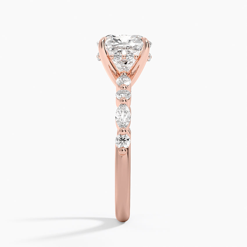 Versailles Old Mine Moissanite Hidden Halo Engagement Ring with Mixed-Shape Band