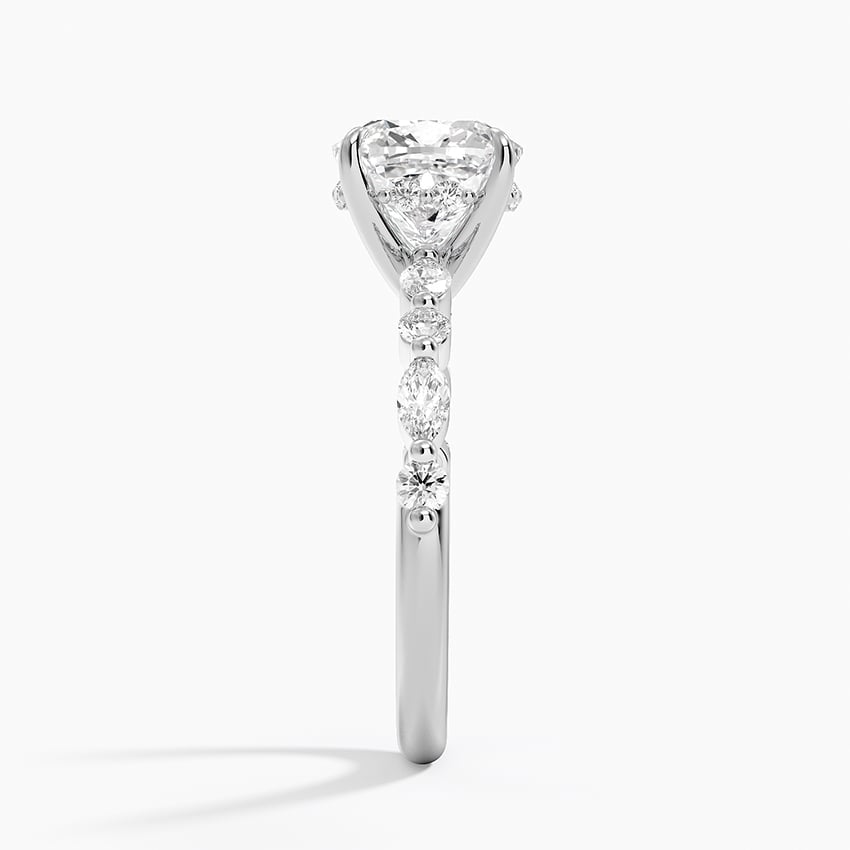 Versailles Old Mine Moissanite Hidden Halo Engagement Ring with Mixed-Shape Band