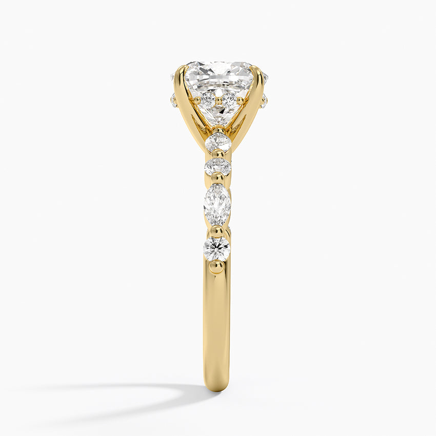 Versailles Old Mine Moissanite Hidden Halo Engagement Ring with Mixed-Shape Band