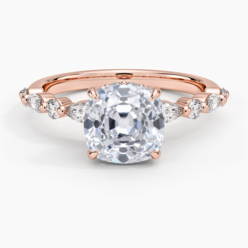 Versailles Old Mine Moissanite Hidden Halo Engagement Ring with Mixed-Shape Band