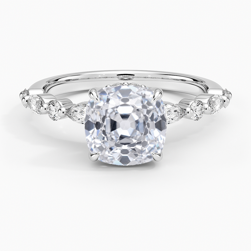 Versailles Old Mine Moissanite Hidden Halo Engagement Ring with Mixed-Shape Band