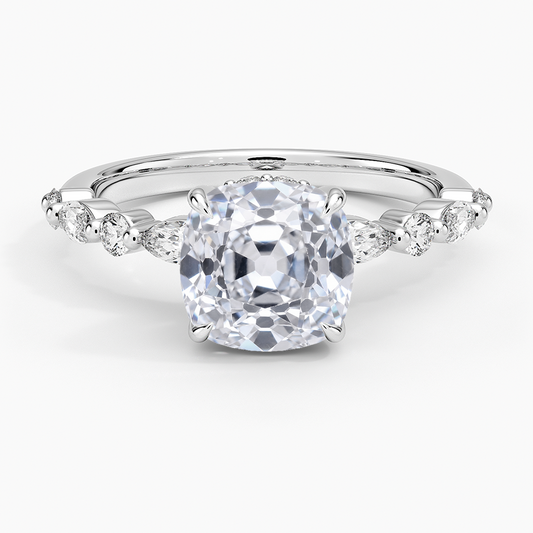 Versailles Old Mine Moissanite Hidden Halo Engagement Ring with Mixed-Shape Band