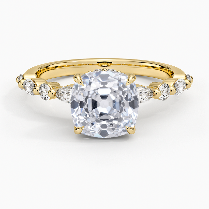 Versailles Old Mine Moissanite Hidden Halo Engagement Ring with Mixed-Shape Band