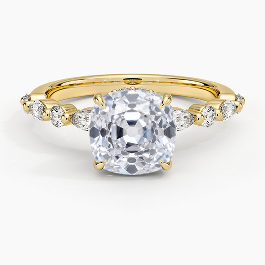 Versailles Old Mine Moissanite Hidden Halo Engagement Ring with Mixed-Shape Band
