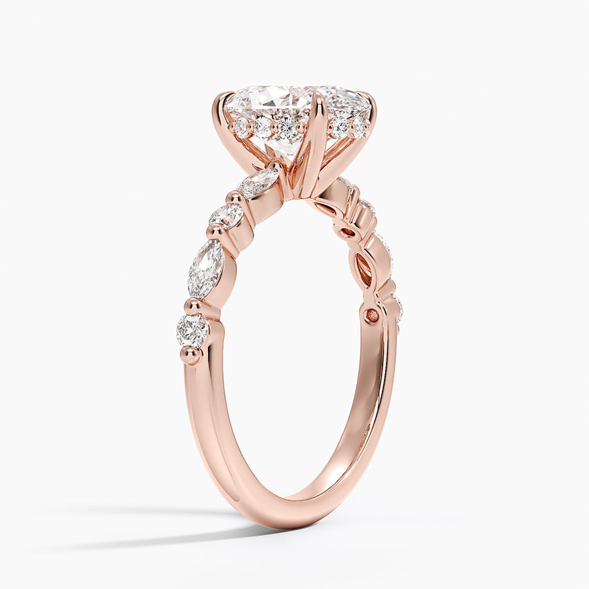 Versailles Oval Moissanite Hidden Halo Engagement Ring with Mixed-Shape Band