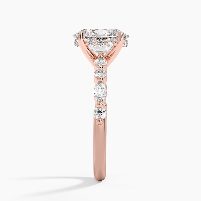 Versailles Oval Moissanite Hidden Halo Engagement Ring with Mixed-Shape Band