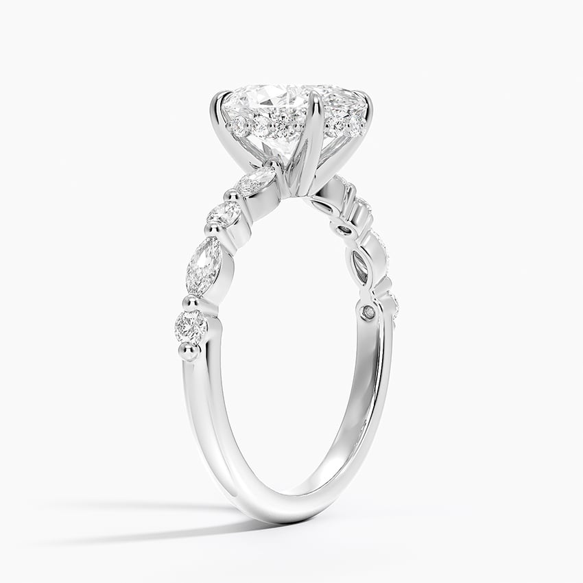 Versailles Oval Moissanite Hidden Halo Engagement Ring with Mixed-Shape Band