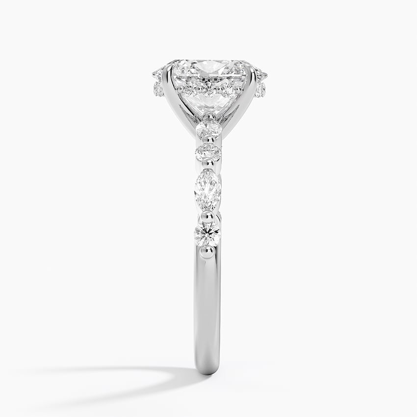 Versailles Oval Moissanite Hidden Halo Engagement Ring with Mixed-Shape Band