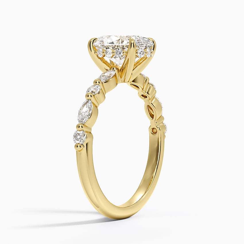 Versailles Oval Moissanite Hidden Halo Engagement Ring with Mixed-Shape Band