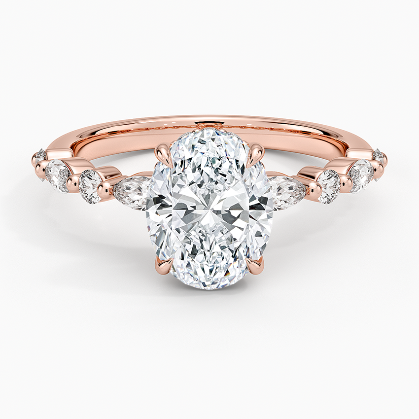 Versailles Oval Moissanite Hidden Halo Engagement Ring with Mixed-Shape Band