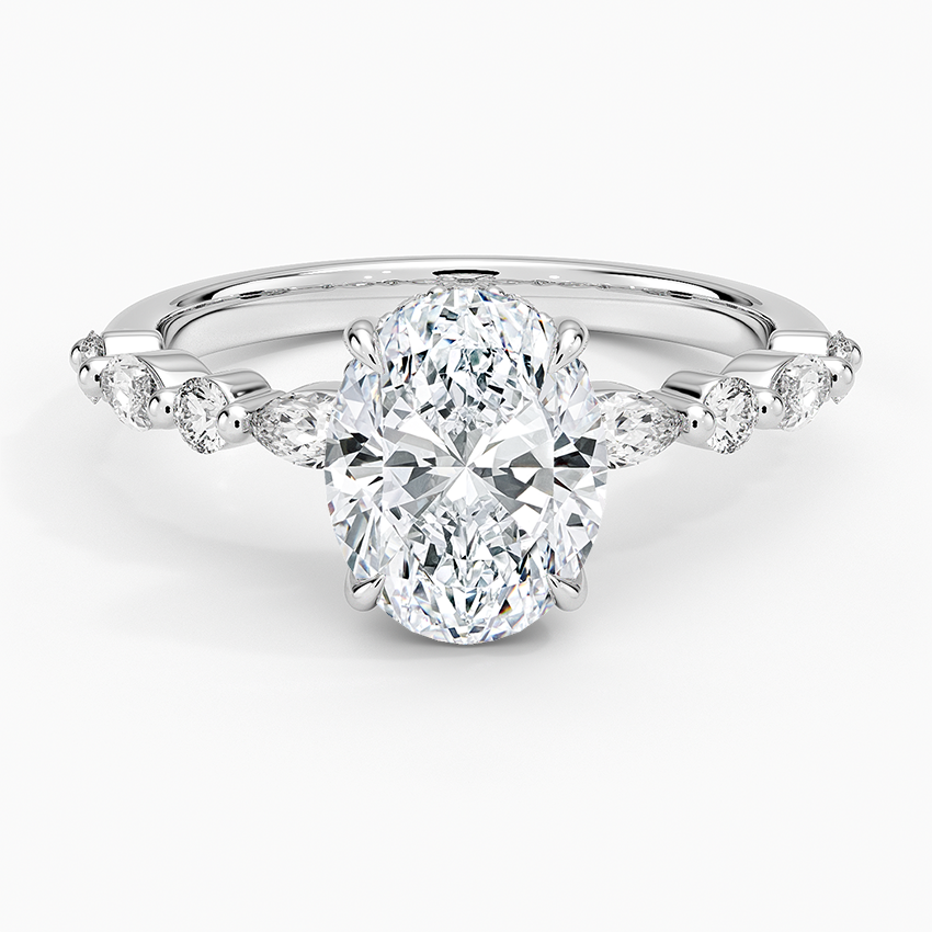 Versailles Oval Moissanite Hidden Halo Engagement Ring with Mixed-Shape Band