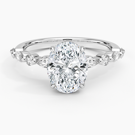 Versailles Oval Moissanite Hidden Halo Engagement Ring with Mixed-Shape Band