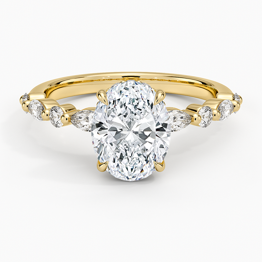 Versailles Oval Moissanite Hidden Halo Engagement Ring with Mixed-Shape Band