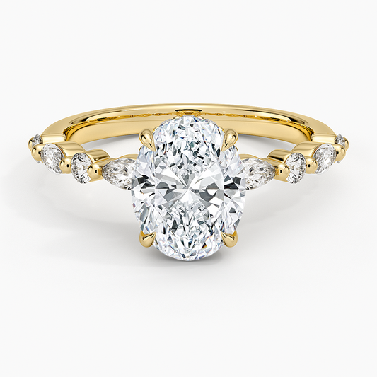 Versailles Oval Moissanite Hidden Halo Engagement Ring with Mixed-Shape Band