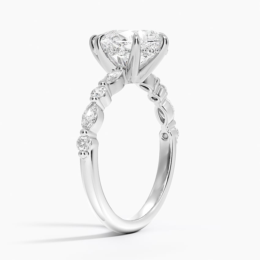 Versailles Pear Moissanite Hidden Halo Engagement Ring with Mixed-Shape Band