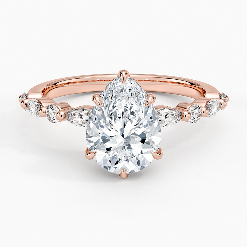 Versailles Pear Moissanite Hidden Halo Engagement Ring with Mixed-Shape Band