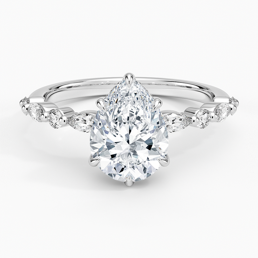 Versailles Pear Moissanite Hidden Halo Engagement Ring with Mixed-Shape Band