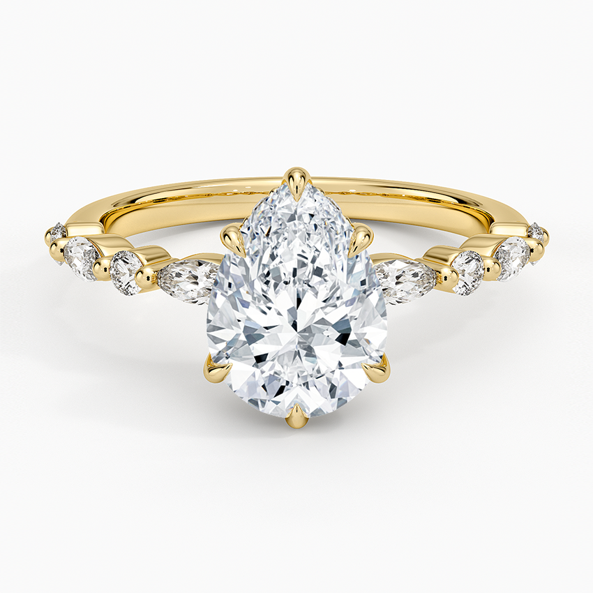 Versailles Pear Moissanite Hidden Halo Engagement Ring with Mixed-Shape Band