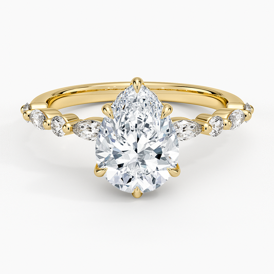 Versailles Pear Moissanite Hidden Halo Engagement Ring with Mixed-Shape Band