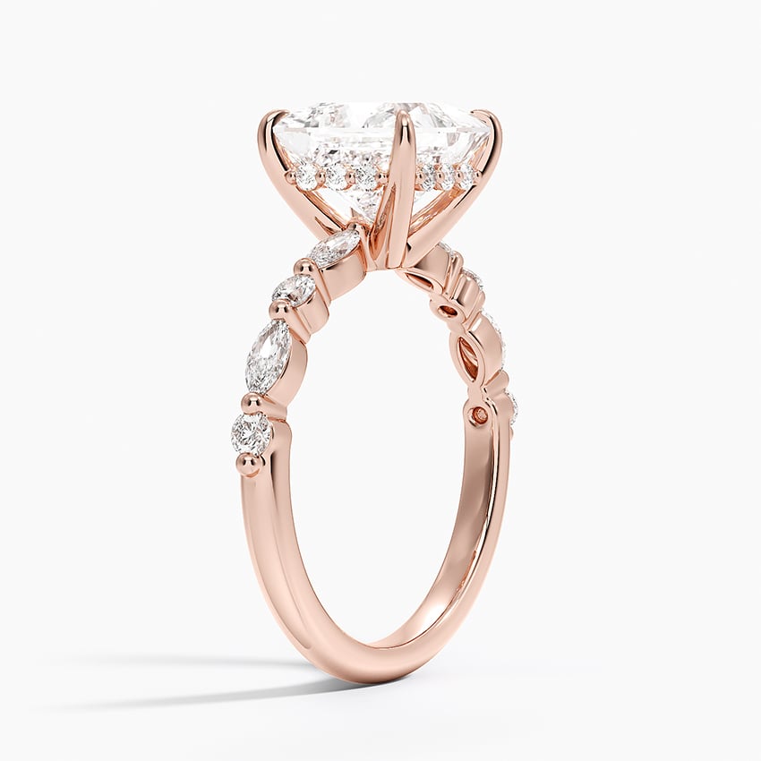 Versailles Princess Moissanite Hidden Halo Engagement Ring with Mixed-Shape Band