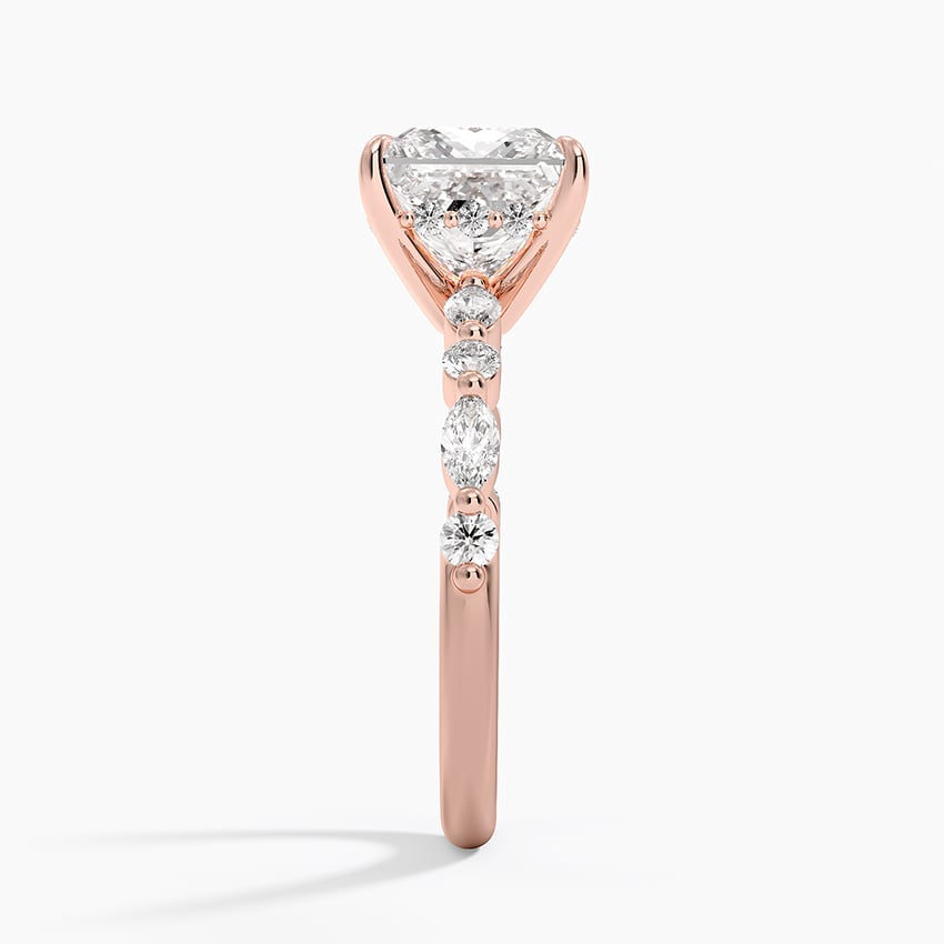 Versailles Princess Moissanite Hidden Halo Engagement Ring with Mixed-Shape Band