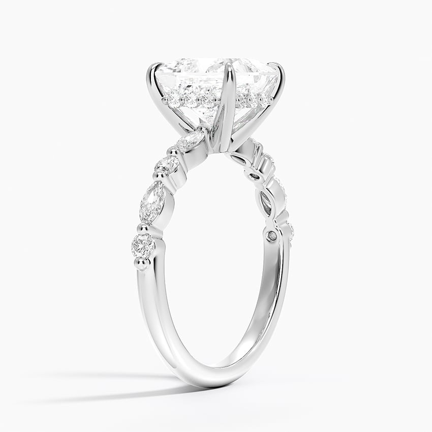Versailles Princess Moissanite Hidden Halo Engagement Ring with Mixed-Shape Band