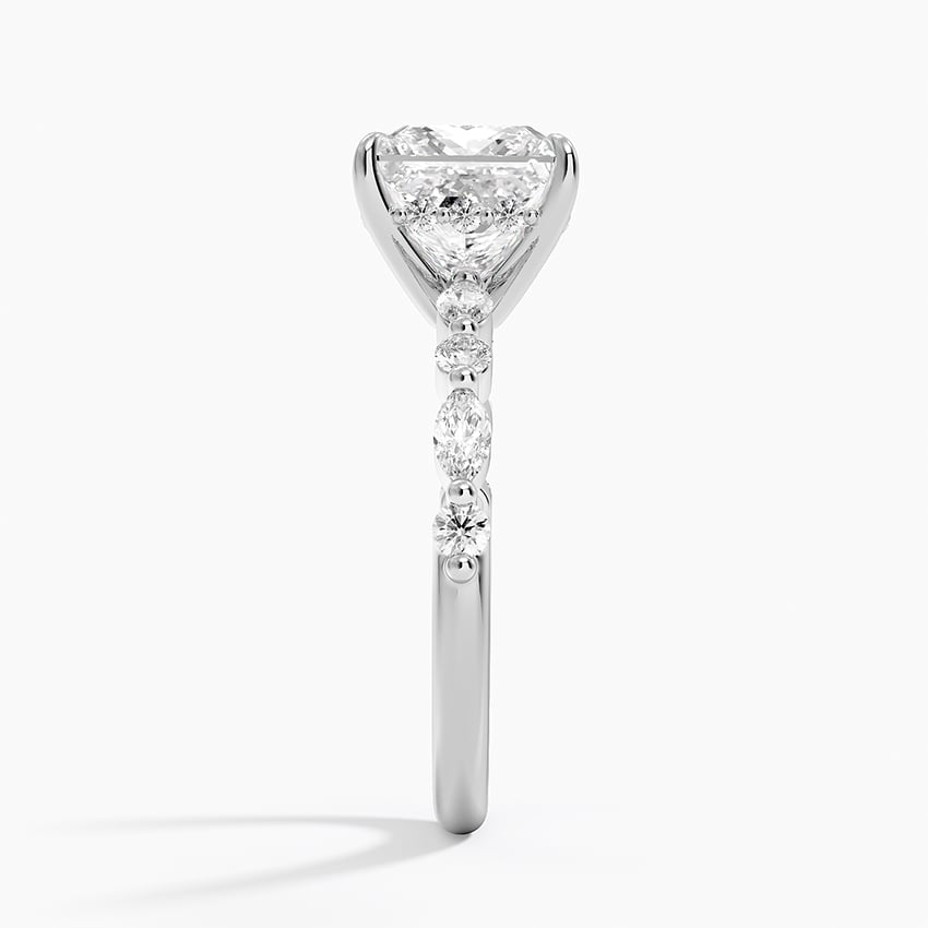 Versailles Princess Moissanite Hidden Halo Engagement Ring with Mixed-Shape Band