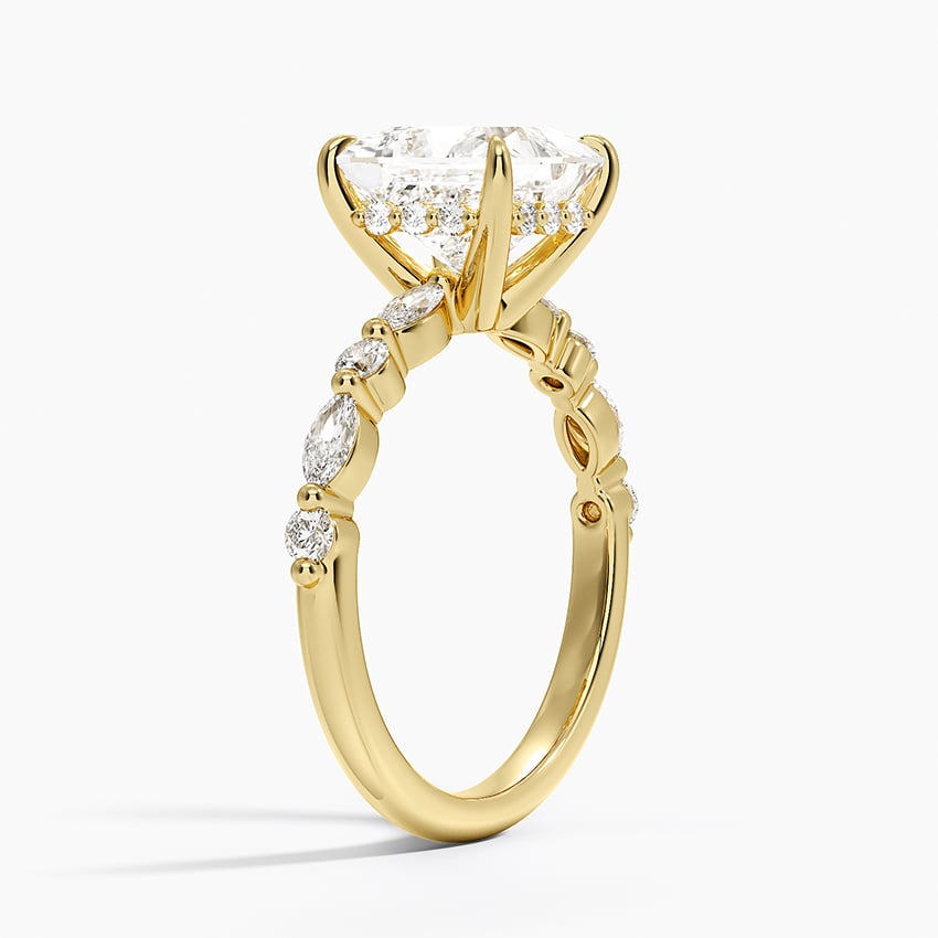 Versailles Princess Moissanite Hidden Halo Engagement Ring with Mixed-Shape Band