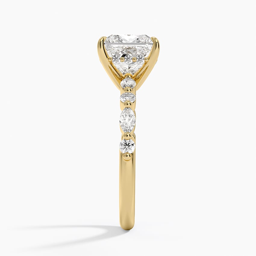 Versailles Princess Moissanite Hidden Halo Engagement Ring with Mixed-Shape Band