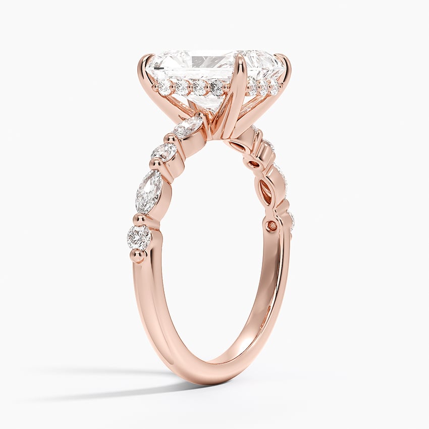Versailles Radiant Moissanite Hidden Halo Engagement Ring with Mixed-Shape Band