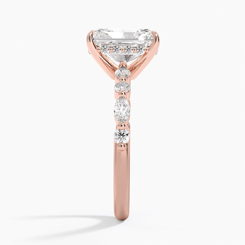 Versailles Radiant Moissanite Hidden Halo Engagement Ring with Mixed-Shape Band