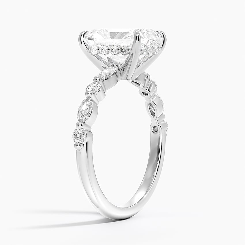 Versailles Radiant Moissanite Hidden Halo Engagement Ring with Mixed-Shape Band