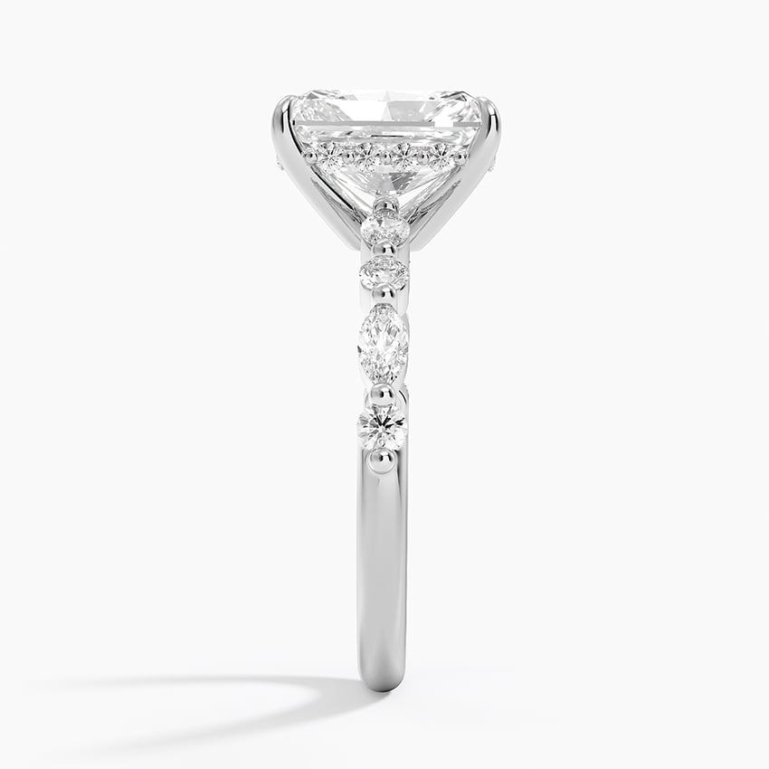 Versailles Radiant Moissanite Hidden Halo Engagement Ring with Mixed-Shape Band