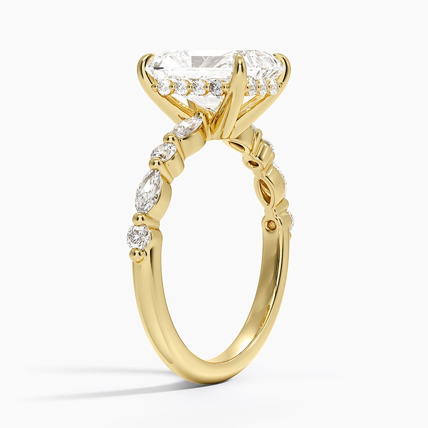 Versailles Radiant Moissanite Hidden Halo Engagement Ring with Mixed-Shape Band
