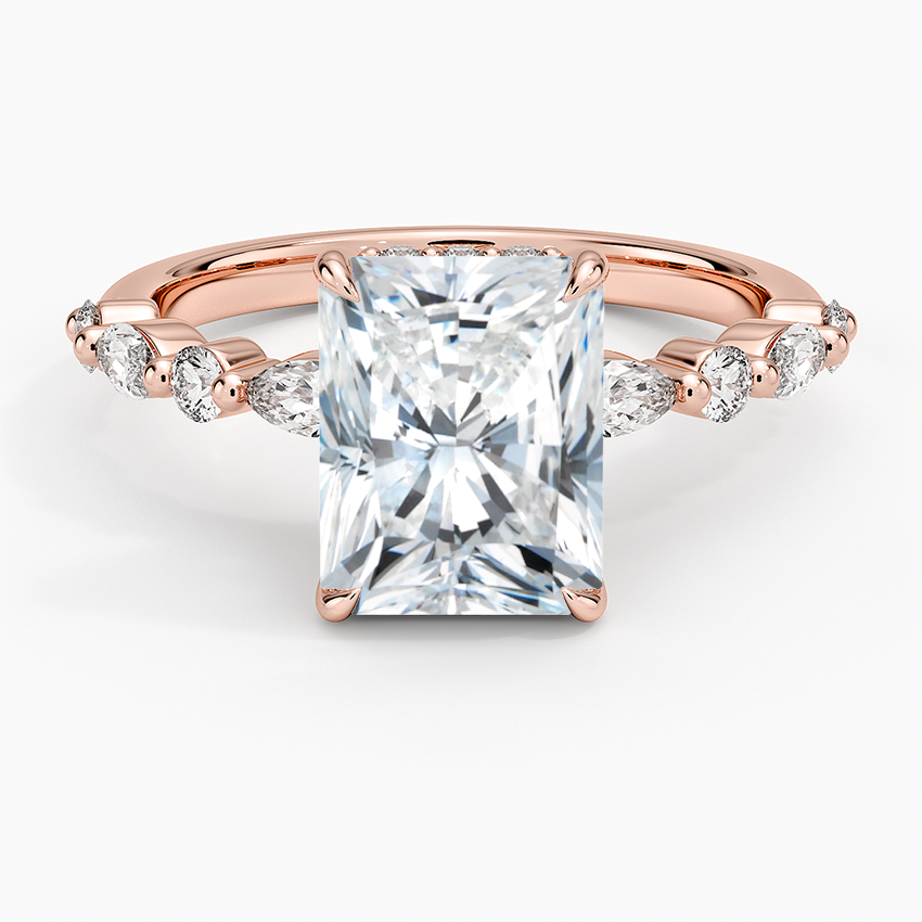 Versailles Radiant Moissanite Hidden Halo Engagement Ring with Mixed-Shape Band