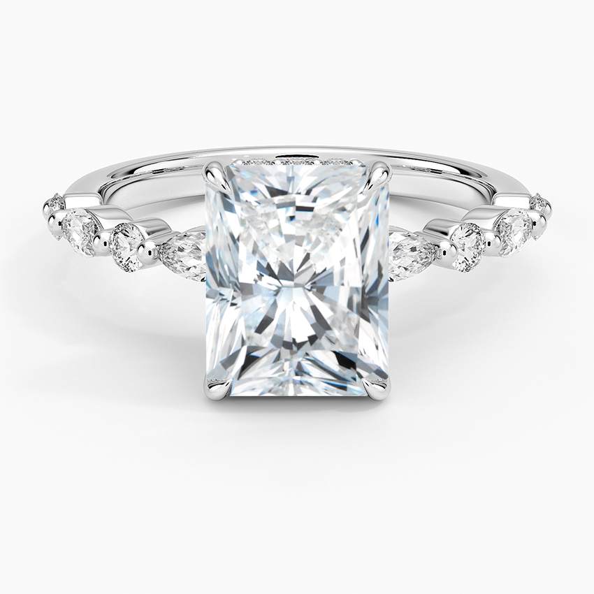 Versailles Radiant Moissanite Hidden Halo Engagement Ring with Mixed-Shape Band