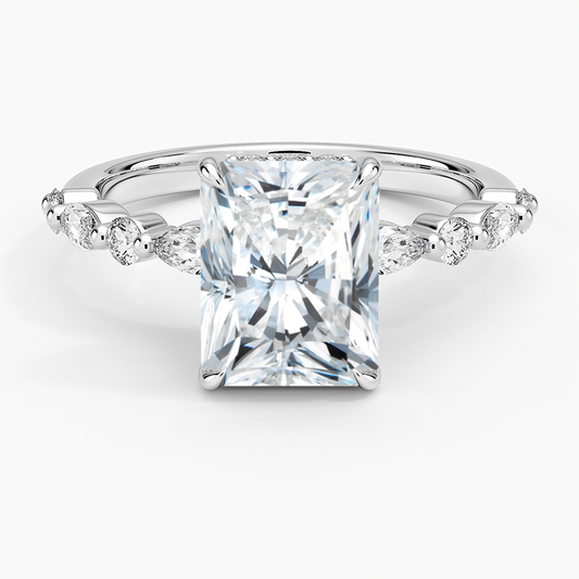 Versailles Radiant Moissanite Hidden Halo Engagement Ring with Mixed-Shape Band