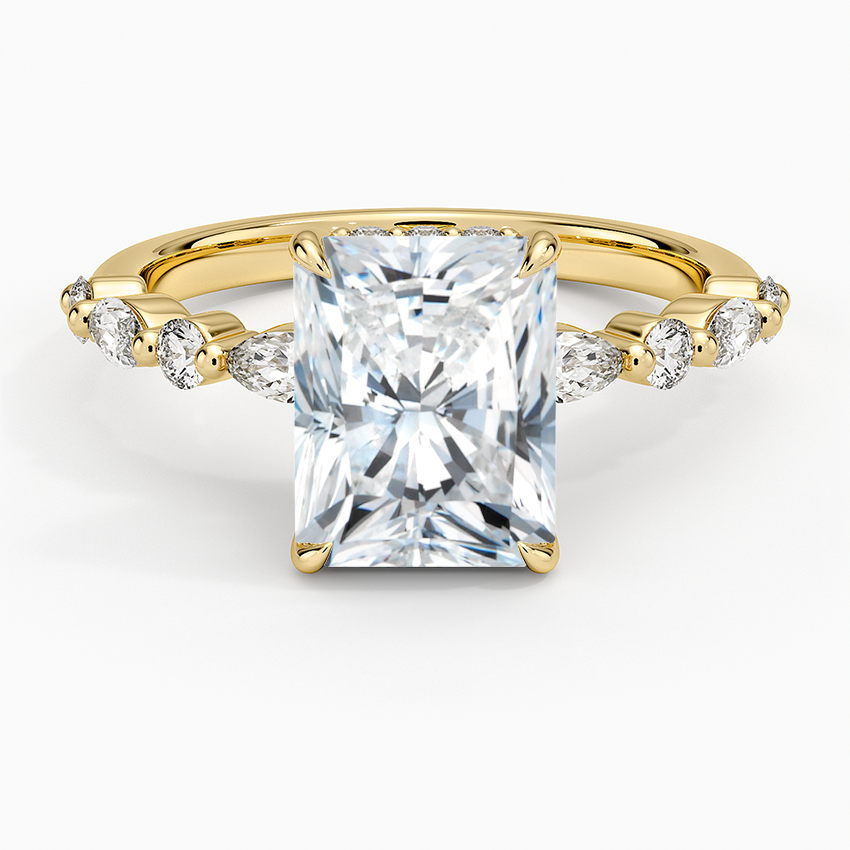 Versailles Radiant Moissanite Hidden Halo Engagement Ring with Mixed-Shape Band