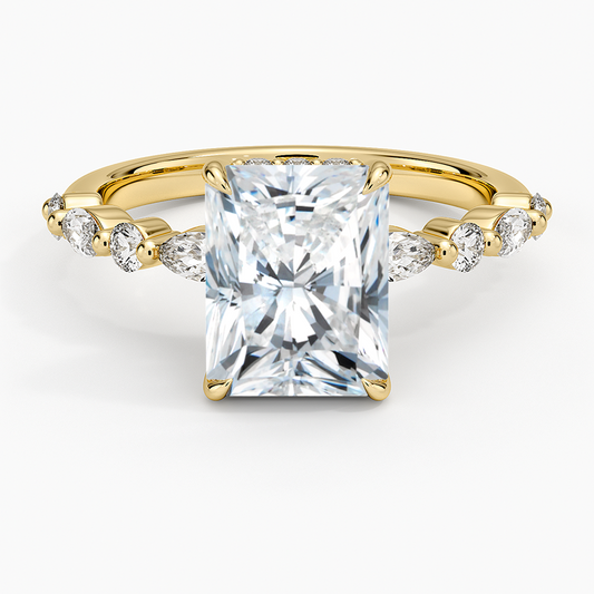 Versailles Radiant Moissanite Hidden Halo Engagement Ring with Mixed-Shape Band