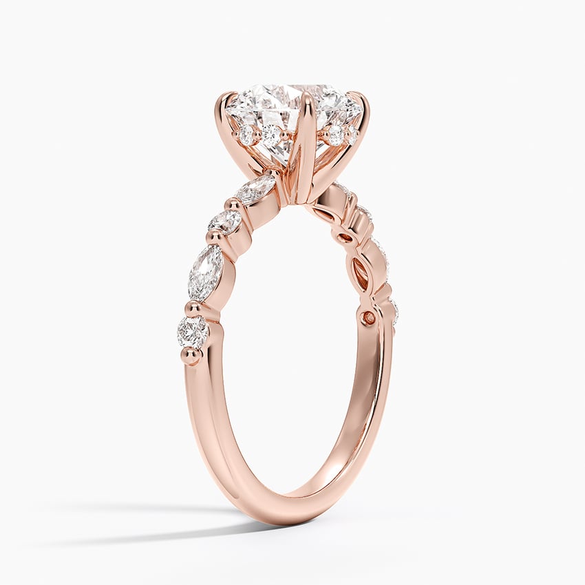 Versailles Round Moissanite Hidden Halo Engagement Ring with Mixed-Shape Band