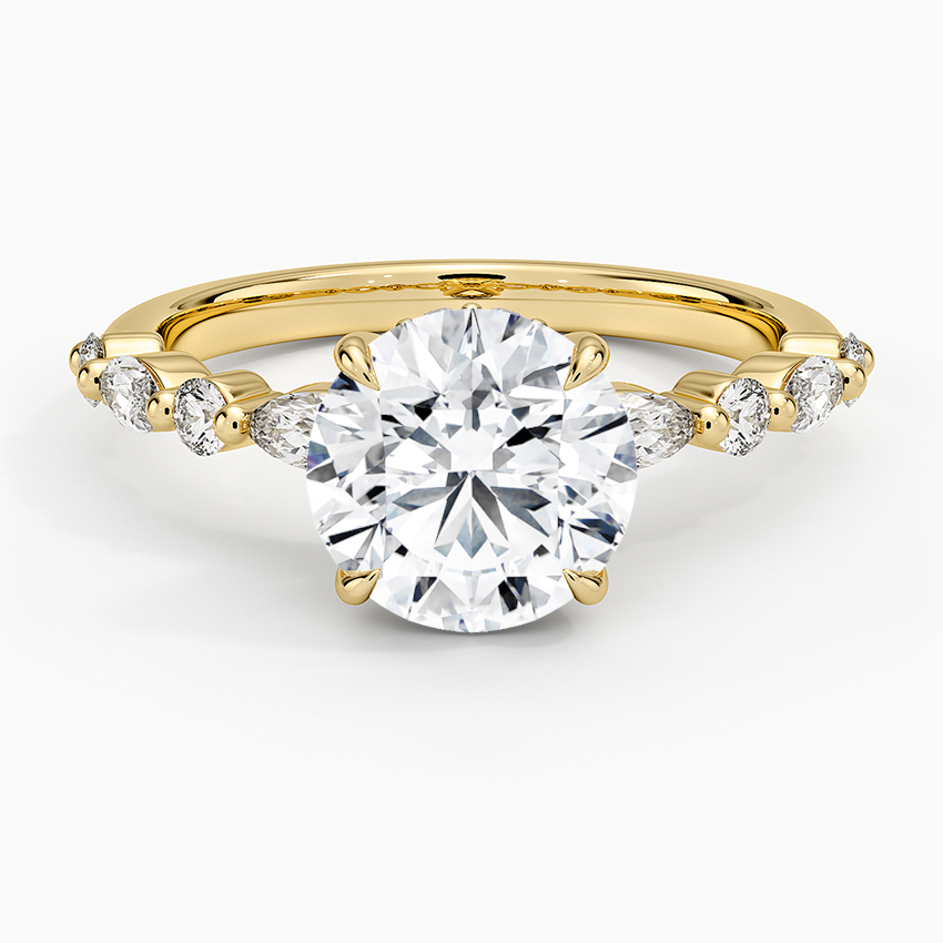 Versailles Round Moissanite Hidden Halo Engagement Ring with Mixed-Shape Band