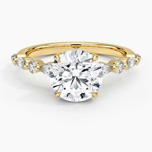 Versailles Round Moissanite Hidden Halo Engagement Ring with Mixed-Shape Band