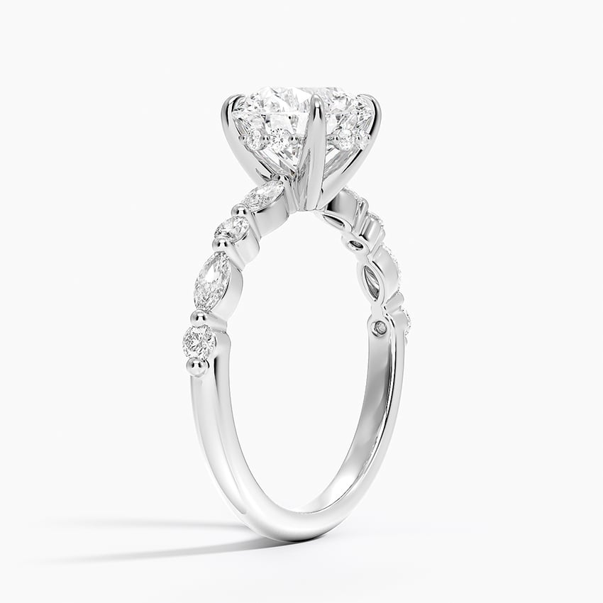 Versailles Round Moissanite Hidden Halo Engagement Ring with Mixed-Shape Band