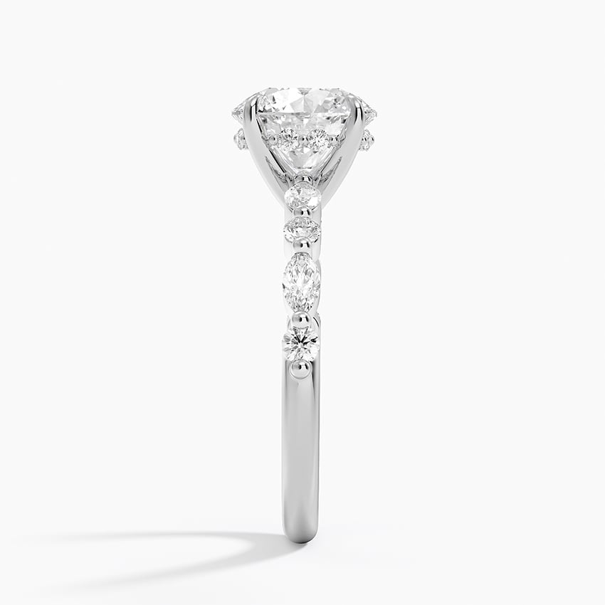 Versailles Round Moissanite Hidden Halo Engagement Ring with Mixed-Shape Band