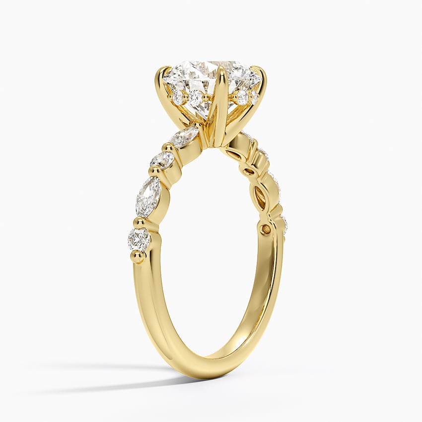 Versailles Round Moissanite Hidden Halo Engagement Ring with Mixed-Shape Band