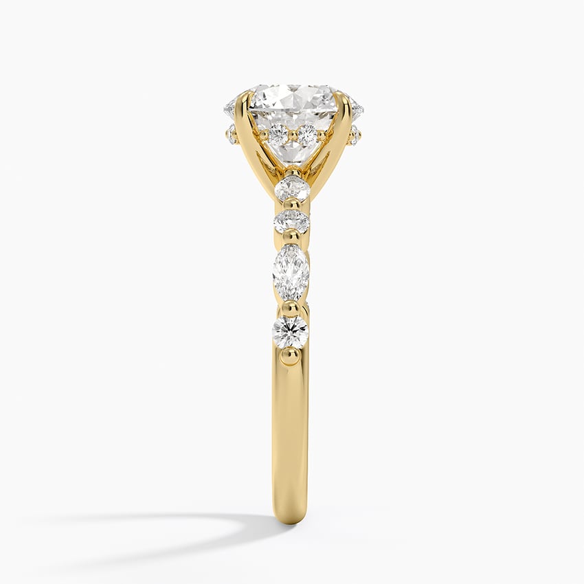 Versailles Round Moissanite Hidden Halo Engagement Ring with Mixed-Shape Band