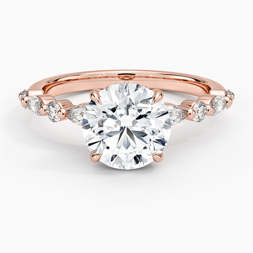 Versailles Round Moissanite Hidden Halo Engagement Ring with Mixed-Shape Band