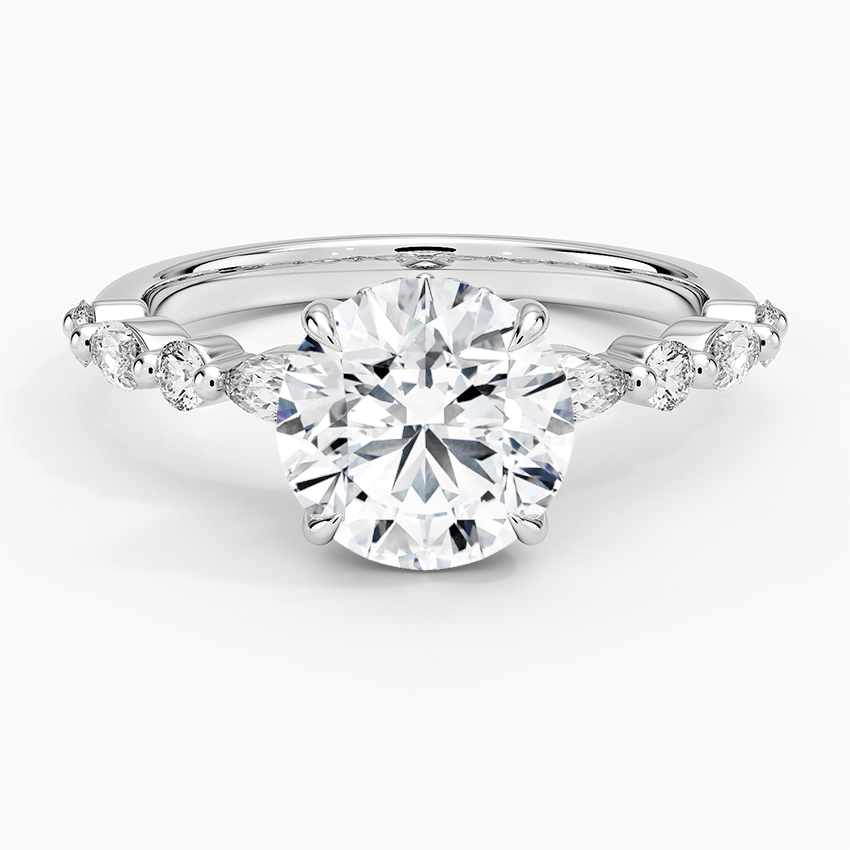 Versailles Round Moissanite Hidden Halo Engagement Ring with Mixed-Shape Band